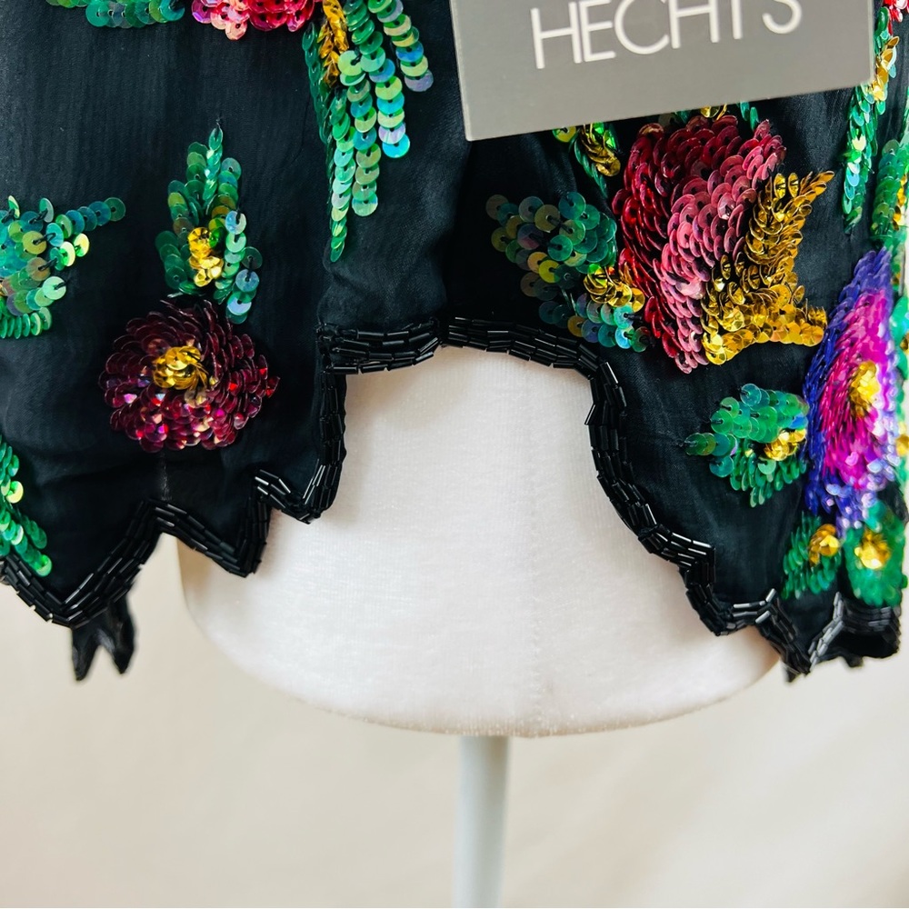 Laurence Kazar Vintage Tags Attached Sequined Floral Silk Blend Top - Picture 7 of 16